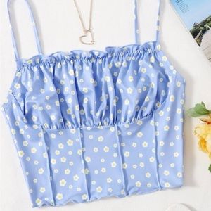 Ruched Bust Frill Trim Allover Floral Cami Top